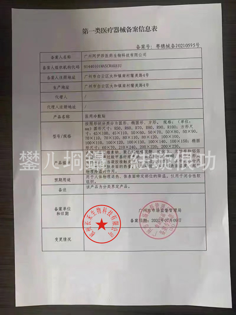 医用冷敷贴生产备案编号是什么