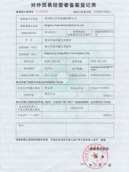 对外贸易经营备案登记表填错