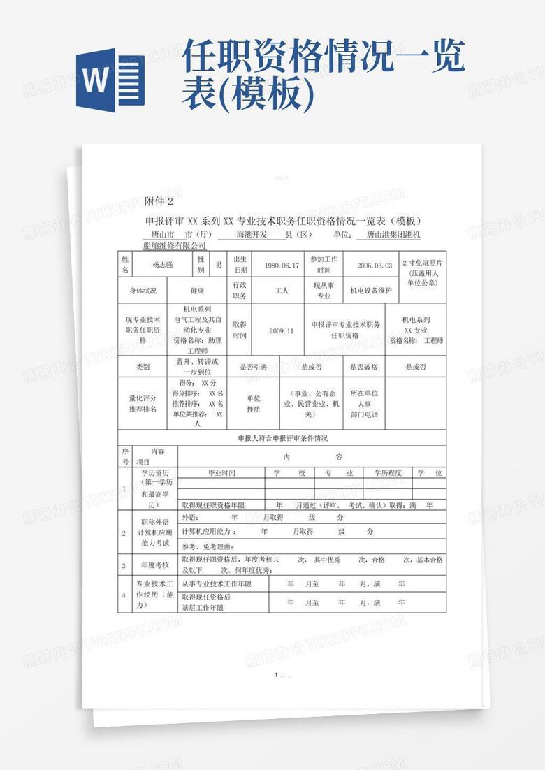 任职资格审核备案表