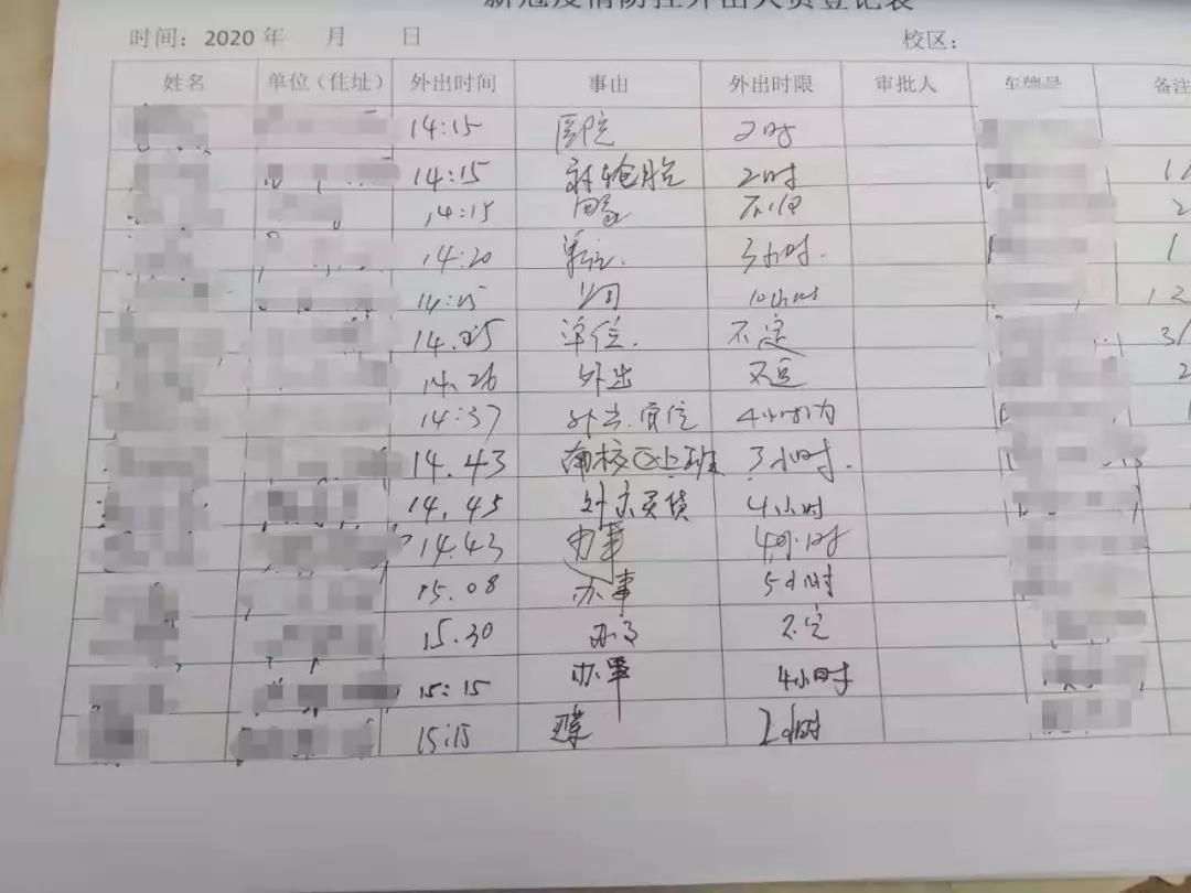 疫情防控教职工外出备案表