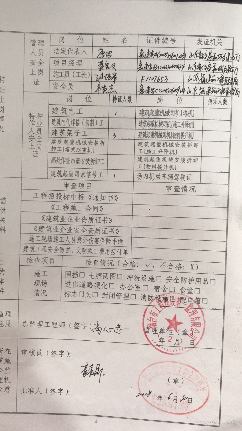 安全监督备案施工单位意见