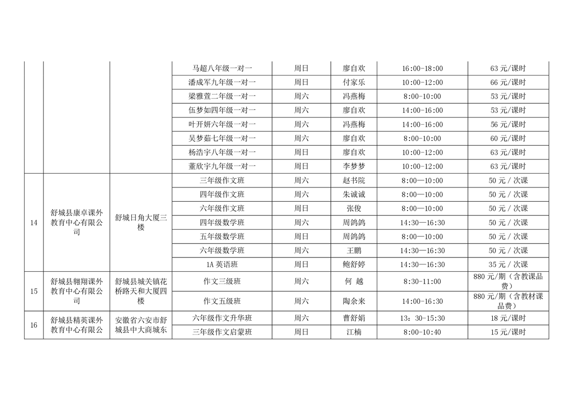 秋学期培训备案表