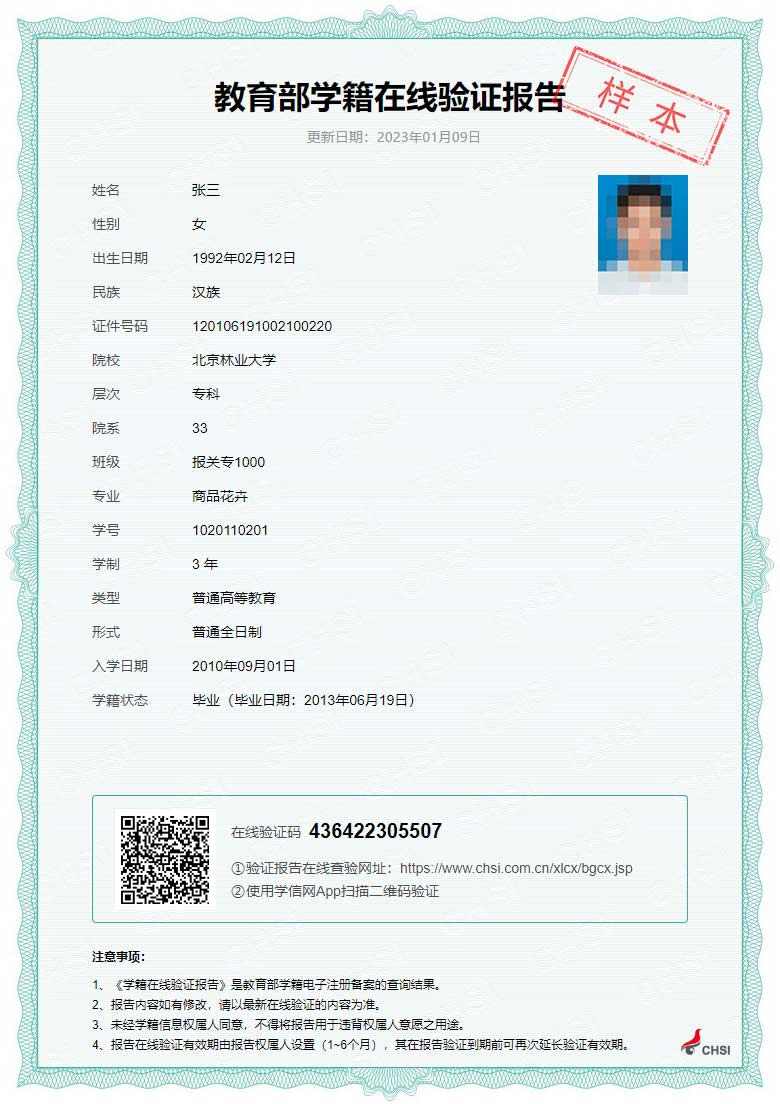 学籍验证报告与电子备案表