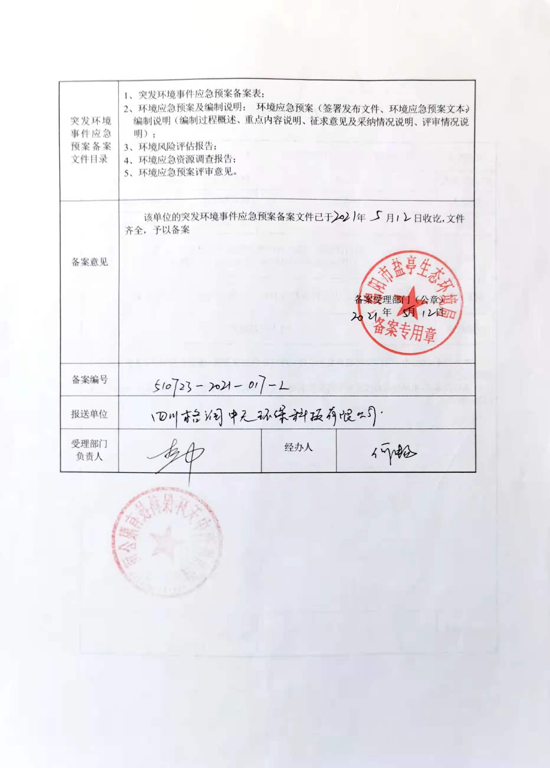 全面完成应急预案备案工作