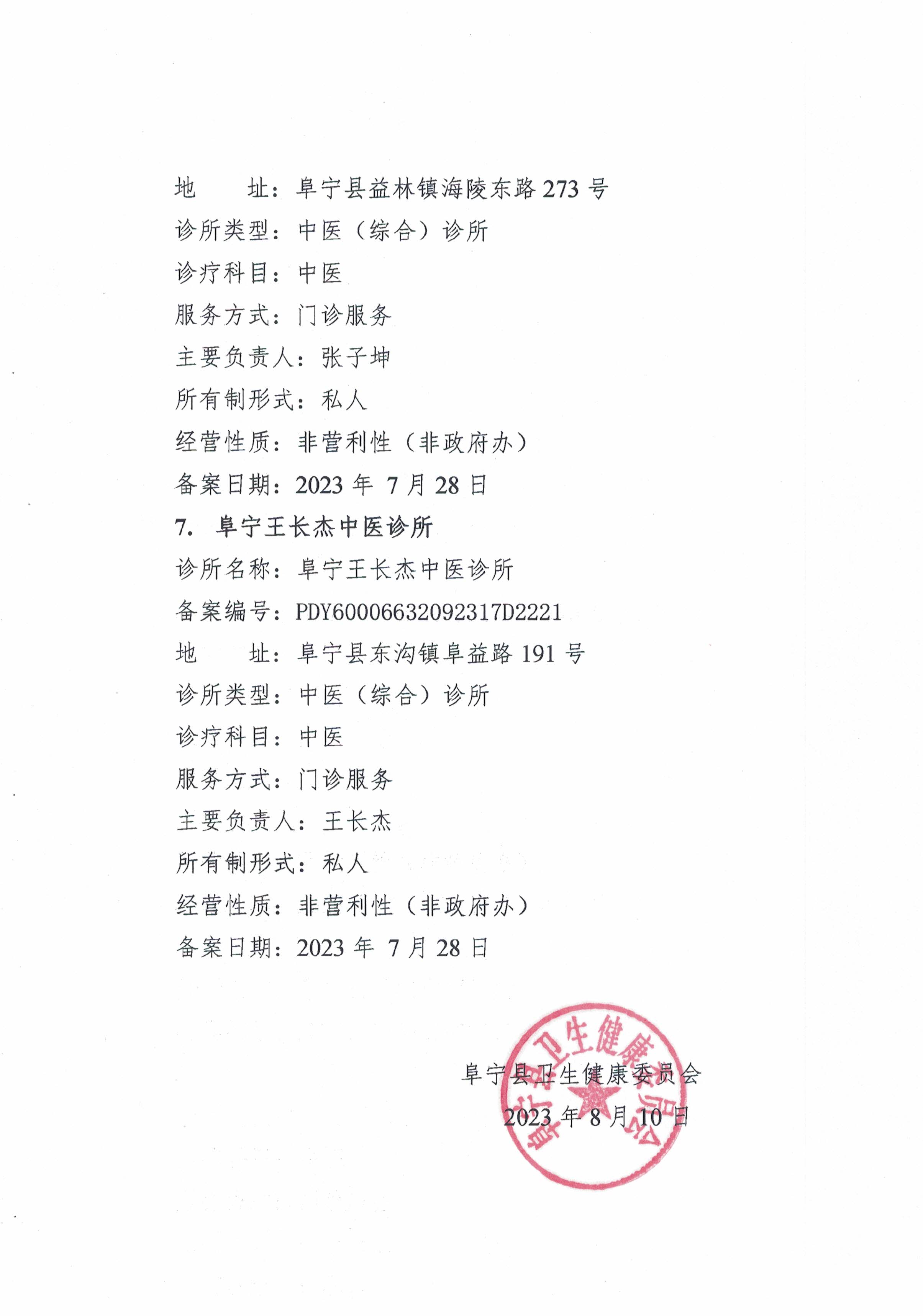中诊所备案证