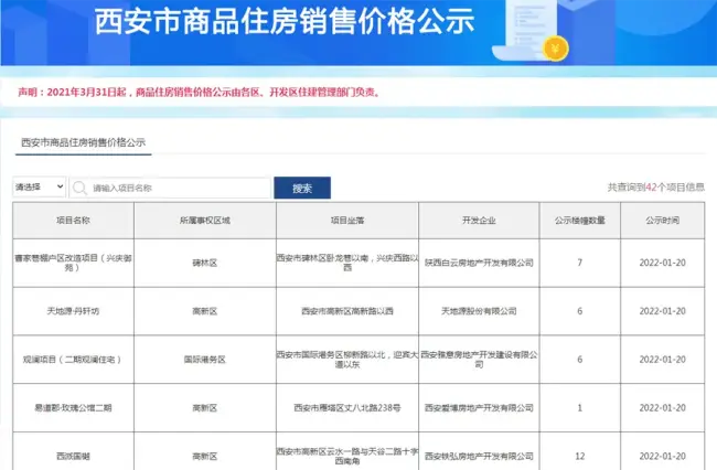西安备案价公示在哪里查