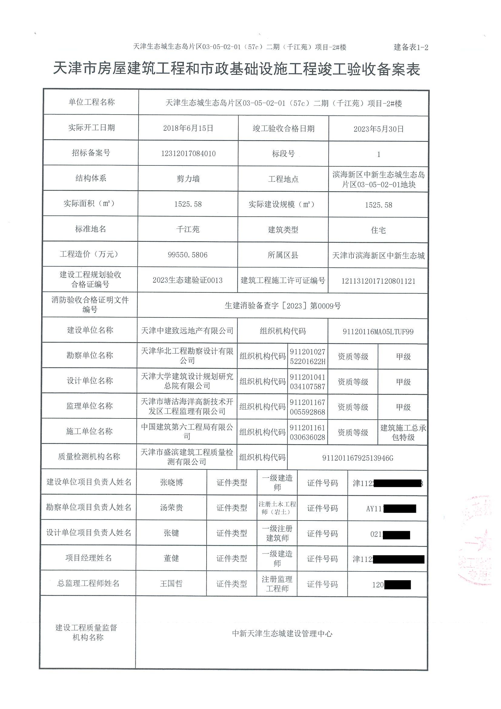 勾庄佳苑竣工备案时间