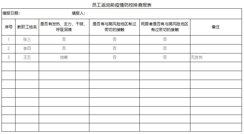 疫情防控教职工外出备案表